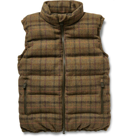 quilted checked harris wool tweed down gilet