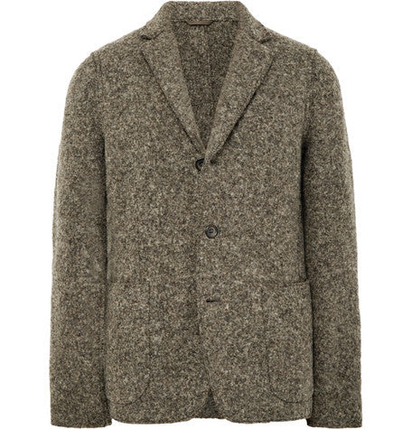 grey slim fit unstructured boiled wool blend blazer