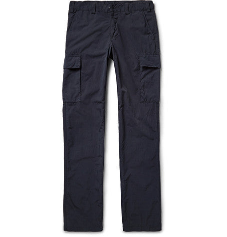 slim fit garment dyed matte shell cargo trousers