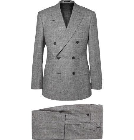 grey slim fit double breasted prince of wales checked suit