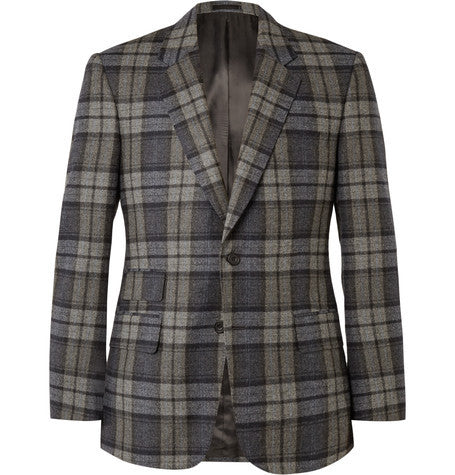 grey slim fit checked wool blazer