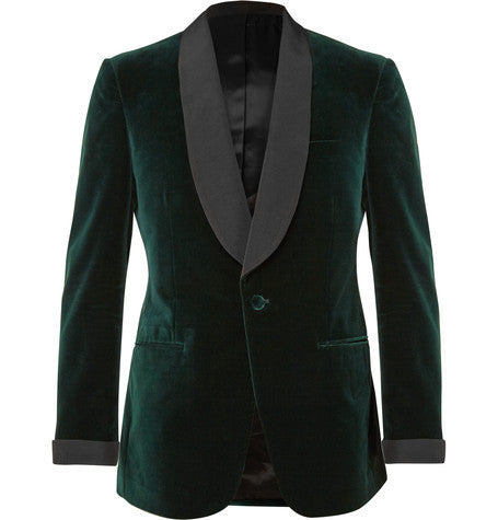 green slim fit silk faille trimmed velvet tuxedo jacket