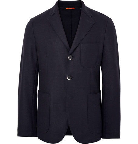 midnight blue slim fit unstructured virgin wool blend blazer