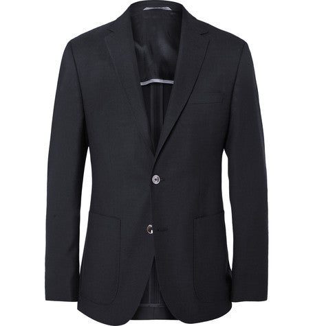 navy slim fit woven wool blazer