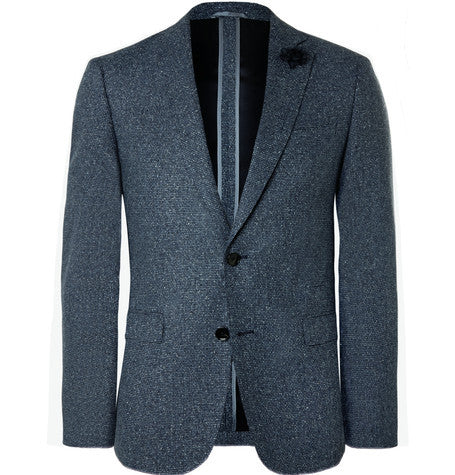 slim fit melange silk and virgin wool blend blazer
