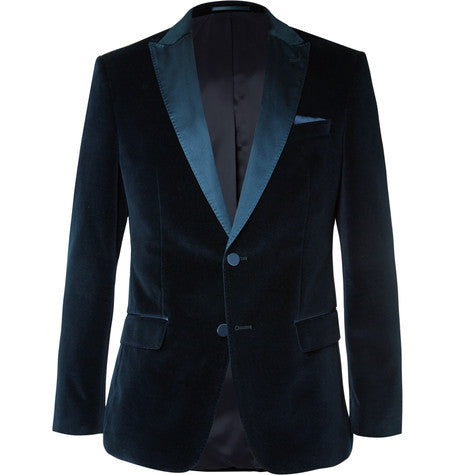 midnight blue hayford slim fit silk trimmed velvet tuxedo jacket