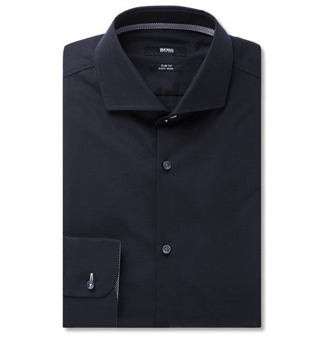 navy slim fit cotton poplin shirt