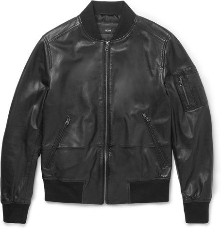 slim fit leather bomber jacket