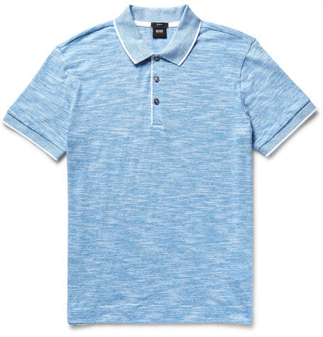 slim fit mouline cotton blend polo shirt