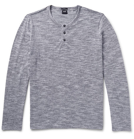 space dyed cotton blend jersey henley t shirt