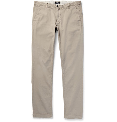 slim fit overdyed stretch cotton gabardine trousers