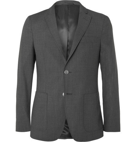 grey slim fit wool flannel travel suit jacket
