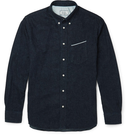 slim fit button down collar japanese selvedge denim shirt