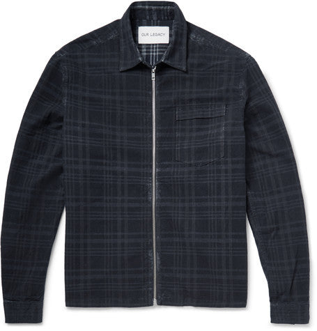 slim fit checked cotton zip up overshirt