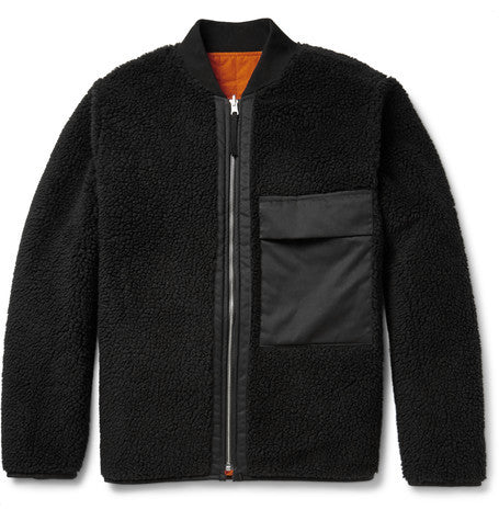 reversible fleece and quilted shell bomber jacket