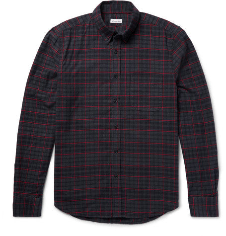 collegiate slim fit checked cotton flannel shirt