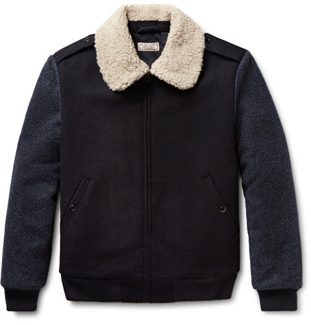 wallace   barnes faux shearling trimmed wool bomber jacket