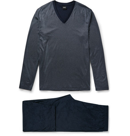 printed cotton and modal blend jersey pyjama set