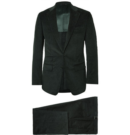 green slim fit cotton and cashmere blend corduroy three piece suit