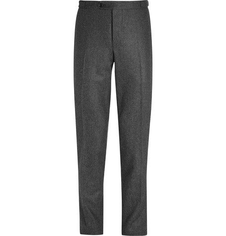 grey slim fit wool flannel trousers