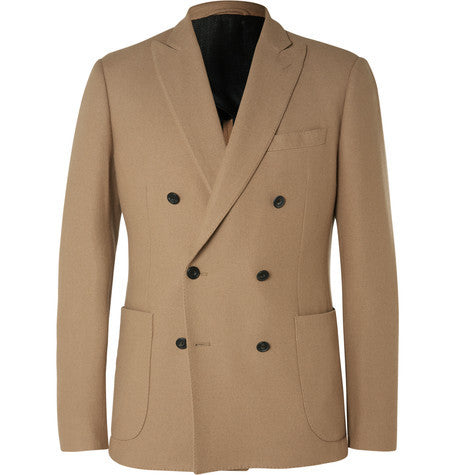 camel slim fit double breasted brushed cashmere blazer