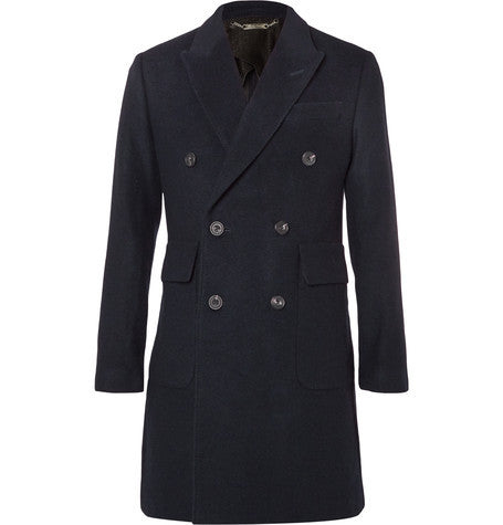 slim fit double breasted brushed cashmere overcoat