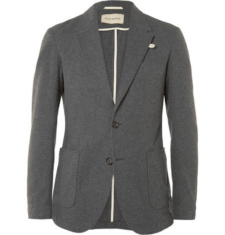 grey slim fit unstructured cotton flannel blazer