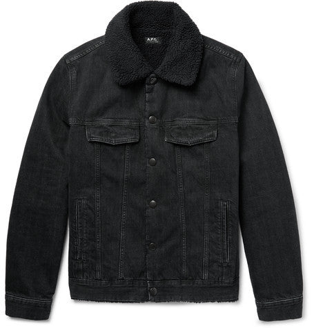 faux shearling lined washed denim jacket