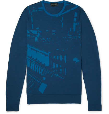 sinker slim fit jacquard merino wool sweater