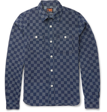slim fit indigo dyed cotton shirt