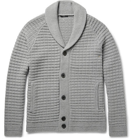 balfor shawl collar waffle knit merino wool cardigan