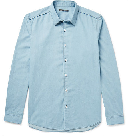 benner slim fit bleached cotton chambray shirt