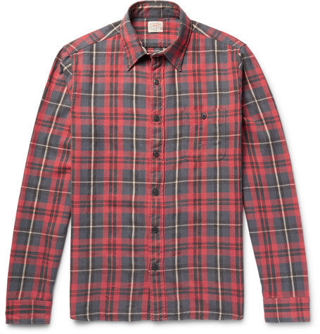 checked washed cotton flannel shirt