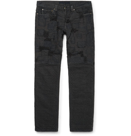 slim fit patchwork washed denim jeans