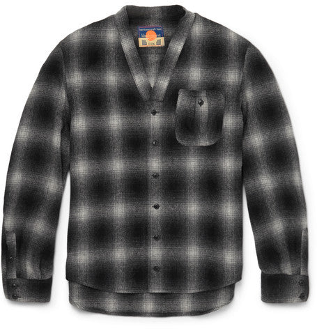 checked wool blend flannel overshirt