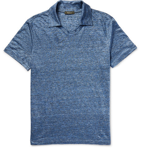 slim fit melange linen polo shirt