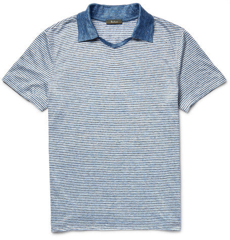 slim fit striped melange linen polo shirt