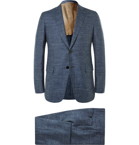 blue brera slim fit cashmere  silk and linen blend suit