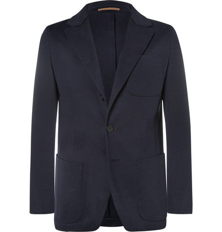 navy slim fit cotton jersey blazer