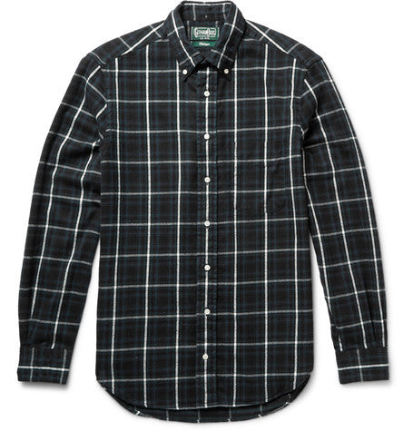 button down collar checked cotton flannel shirt