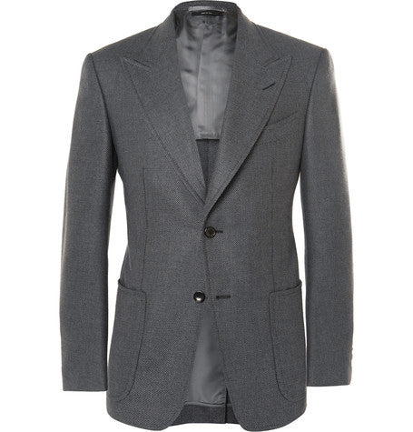 grey slim fit sharkskin woven mohair  silk and wool blend blazer