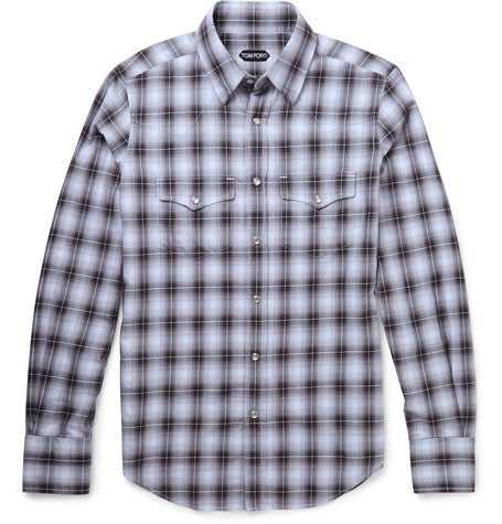 slim fit western style checked cotton shirt