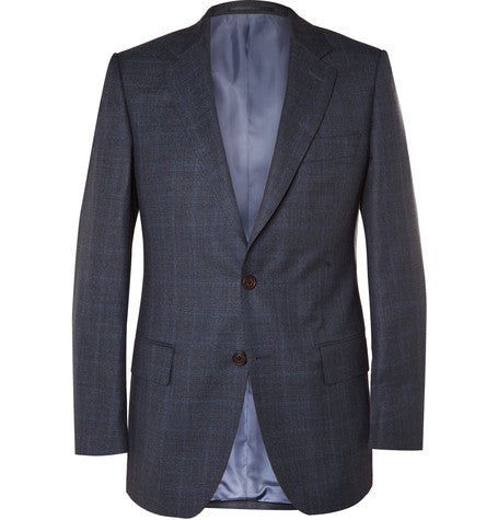 navy slim fit checked wool suit jacket