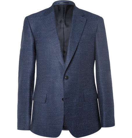 blue slim fit basketweave virgin wool blend blazer