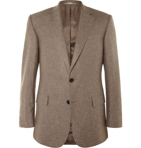 brown slim fit silk and cashmere blend blazer