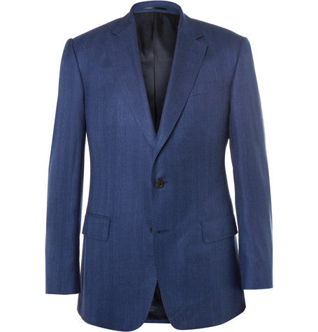 blue slim fit herringbone virgin wool  silk and linen blend blazer