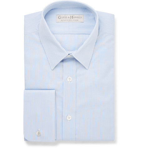 blue slim fit striped cotton shirt