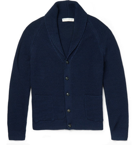 shawl collar waffle knit cotton cardigan