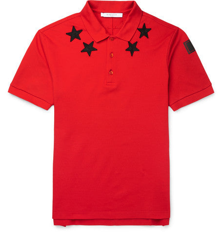 cuban fit star appliqued cotton pique polo shirt