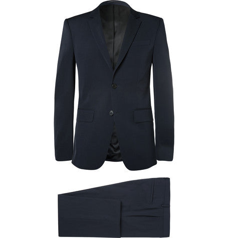 navy slim fit cotton blend suit